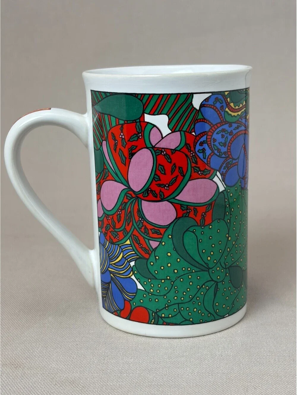 Vintage Psychedelic Floral Coffee Mug Mod Pop Art Colorful Ceramic Tea Cup 10oz
